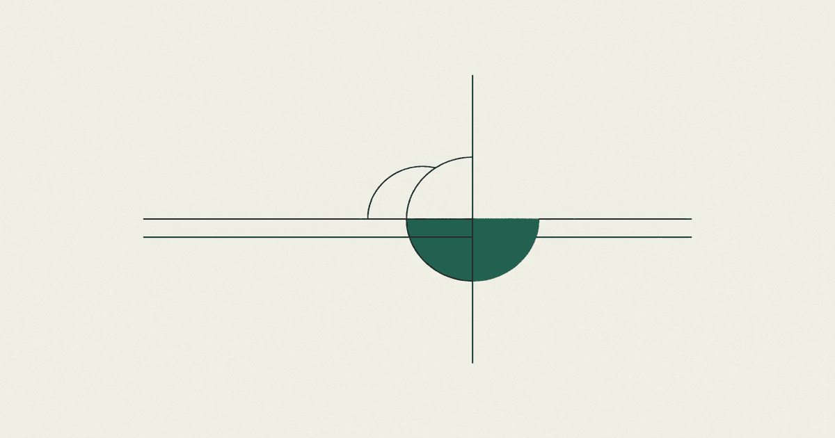 Abstract line-art of a setting sun over a ledger, evoking a model being sunset and an audit trail.